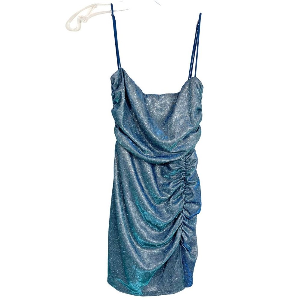 Lucy in the Sky Blue Iridescent Sparkle Ruched Bodycon Mini Dress - Size‎ Small
